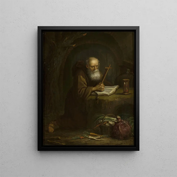 Hermit in Prayer - Balthasar Beschey — framed artwork on a wall