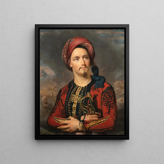 Portrait of a soldier dressed as an Ottoman - Balthasar Charles Larpenteur — framed artwork on a wall
