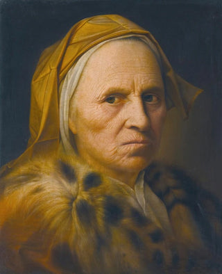 Portrait of an old lady wearing a fur-trimmed coat - Balthasar Denner — artwork view