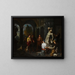 Elegant figures watching sculptors working on a Hercules and Antaeus statue in the courtyard of a palace - Balthasar van den Bossche — framed artwork on a wall