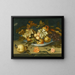 Nature morte with a Delft bowl containing fruits on a ledge with flowers, insects, and a lizard - Balthasar van der Ast — framed artwork on a wall