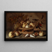 a basket with cherries, apples, peaches, and a bunch of grapes surrounded by apples, peaches, shells, bees, and a dragonfly - Balthasar van der Ast — framed artwork on a wall