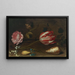 a Rose, a Tulip, insects, and a shell on a ledge - Balthasar van der Ast — framed artwork on a wall