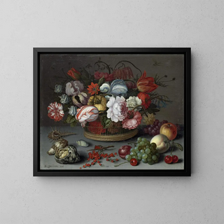 Flower Basket Painting - Balthasar van der Ast — framed artwork on a wall