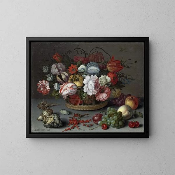 Flower Basket Painting - Balthasar van der Ast — framed artwork on a wall