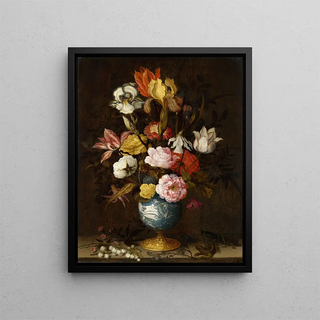 Flowers in a Wan-Li Vase - Balthasar van der Ast — framed artwork on a wall