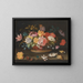 Flowers in a wicker basket on a table - Balthasar van der Ast — framed artwork on a wall