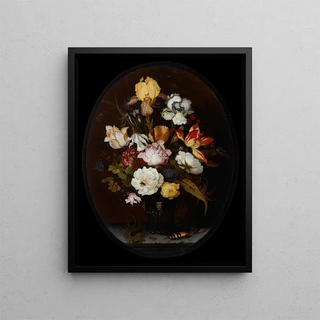 a flower still life in a glass vase - Balthasar van der Ast — framed artwork on a wall