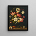 Tulips, carnations, roses and other flowers in a römer with shells and a lizard on a ledge - Balthasar van der Ast — framed artwork on a wall