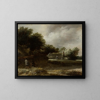 Hameaux de paysans au bord d'un ruisseau - Balthasar van der Veen — framed artwork on a wall