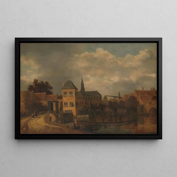 View of the city of Haarlem taken from the Spaarne River showing the Eendjespoort - Balthasar van der Veen — framed artwork on a wall