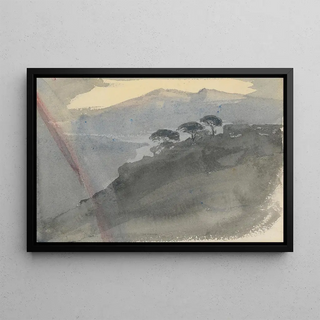 Landscape painting with rainbow - Barbara Bodichon — framed artwork on a wall