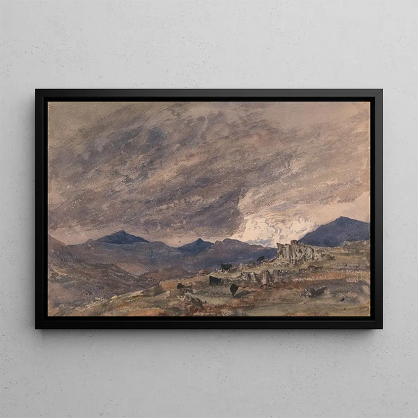View of Snowdon with a Stormy Sky - Barbara Bodichon — framed artwork on a wall