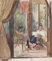 a lady and a young girl reading together in the veranda of the house located at 6 Riouwstraat in The Hague - Barbara Elisabeth van Houten — artwork view