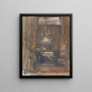 Barbara Elisabeth van Houten - De huiskamer aan de Riouwstraat te Den Haag bij avond.webp