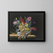 a Flower Basket with Tulips, Delphiniums, and Other Flowers on a Table - Barbara Regina Dietzsch — framed artwork on a wall
