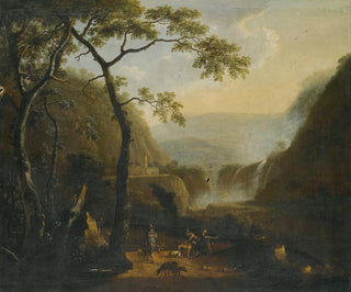 a landscape with hunters near a waterfall - Barend Appelman — artwork view