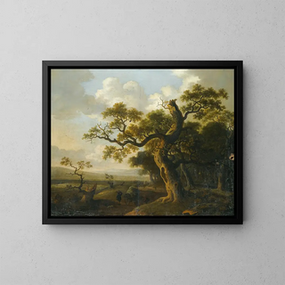 Landscape painting with a cart near an oak tree - Barend Appelman — framed artwork on a wall