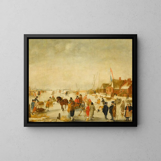 Enjoying the Ice - Barend Avercamp — framed artwork on a wall