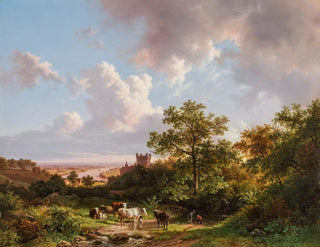 A panoramic landscape with a view of the Middle Rhine and a castle - Barend Cornelis Koekkoek — artwork view
