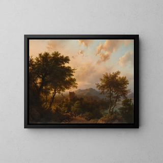 Sunset on the Rhine - Barend Cornelis Koekkoek — framed artwork on a wall