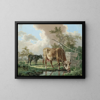 Two cows near a pond - Barend Hendrik Thier — framed artwork on a wall