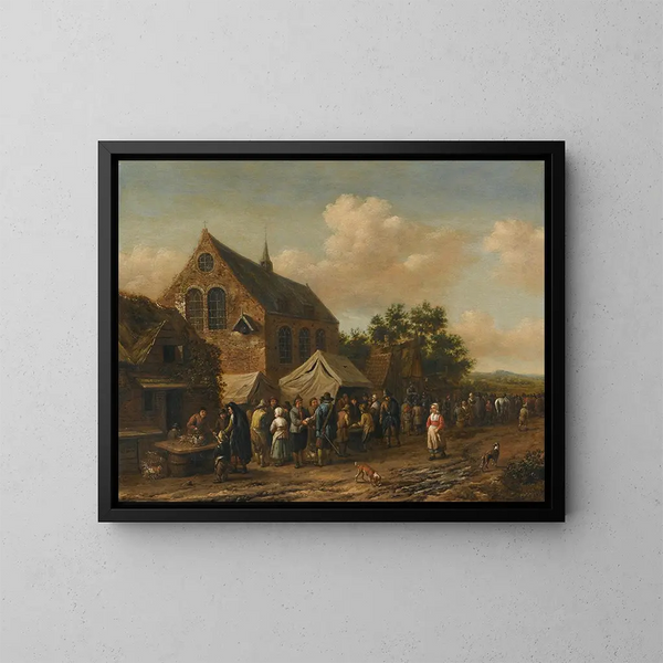 A village market near a church - Barent Gael — framed artwork on a wall