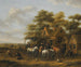 Scene of a village with many figures, horses, and chickens - Barent Gael — artwork view