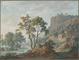 River landscape painting with castles and fishermen - Baron Louis Albert Guillain Bacler d'Albe — artwork view