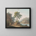 River landscape painting with castles and travelers - Baron Louis Albert Guillain Bacler d'Albe — framed artwork on a wall