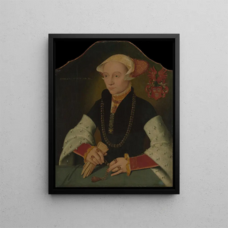 Portrait of a woman from the Slosgin family of Cologne - Barthel Bruyn the Younger — framed artwork on a wall