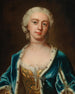 Portrait painting of Augusta, Princess of Wales, wearing pearls and a blue cape lined with ermine - Barthélemy du Pan — artwork view