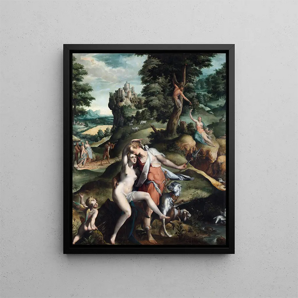 Venus and Adonis - Bartholomaeus Spranger — framed artwork on a wall