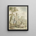 Landscape painting with two men near a billboard at a water pump - Bartholomeus Barbiers — framed artwork on a wall