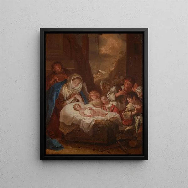 Adoration of the Shepherds - Bartholomeus Breenbergh — framed artwork on a wall