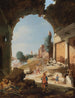 Figures parmi les ruines au bord du Tibre - Bartholomeus Breenbergh — artwork view