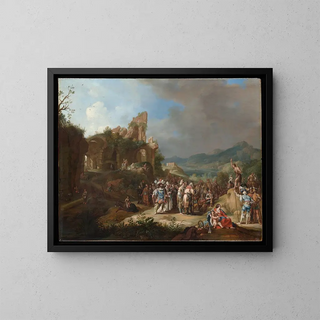 The Preaching of John the Baptist - Bartholomeus Breenbergh — framed artwork on a wall