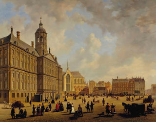 a lively day in front of the Town Hall on Dam Square with the Nieuwe Kerk in the distance, Amsterdam - Bartholomeus Johannes van Hove — artwork view