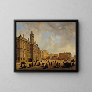 a lively day in front of the Town Hall on Dam Square with the Nieuwe Kerk in the distance, Amsterdam - Bartholomeus Johannes van Hove — framed artwork on a wall