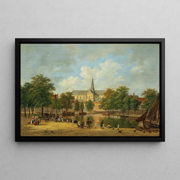 View of the Sint Bavokerk Grote Kerk church in Haarlem - Bartholomeus Johannes van Hove — framed artwork on a wall