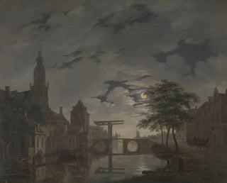 Dutch cityscape painting in moonlight - Bartholomeus Johannes van Hove — artwork view