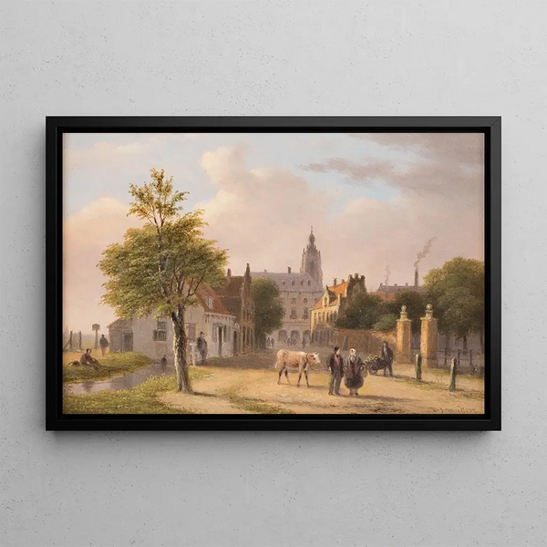 View of a Dutch city - Bartholomeus Johannes van Hove — framed artwork on a wall
