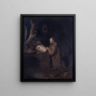 a Hermit in Prayer - Bartholomeus Maton — framed artwork on a wall