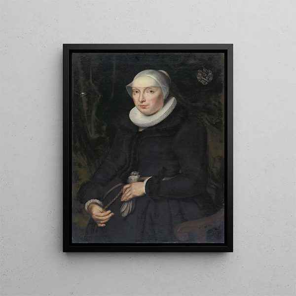 Portrait of Chrischona Jeckelmann, wife of Thomas Platter II - Bartholomäus Sarburgh — framed artwork on a wall