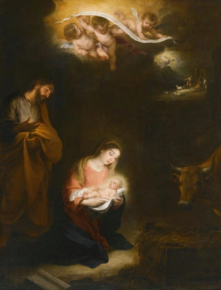 Bartolom Estebn Murillo - A Nocturnal Scene With The Nativity And The Annunciation To The Shepherds Beyond.webp