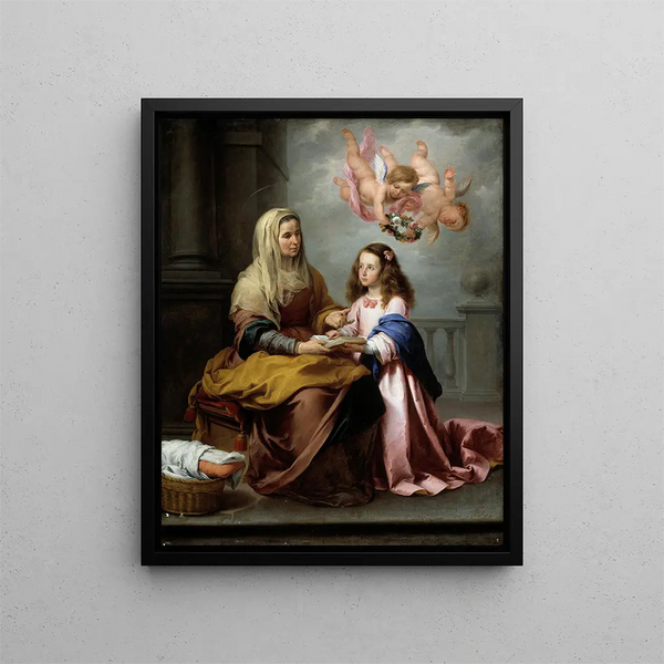L'éducation de la Vierge - Bartolomé Esteban Murillo — framed artwork on a wall