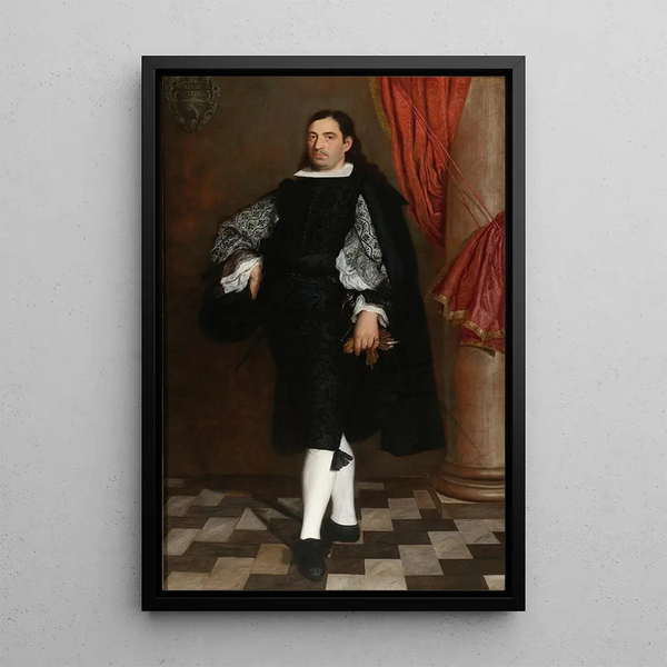 Portrait of a Gentleman Presumed to Be a Member of the Ostigliani Family - Bartolomé Esteban Murillo — framed artwork on a wall