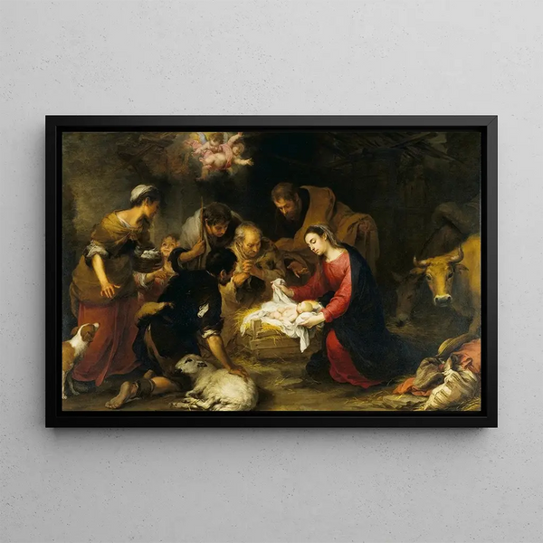 L'Adoration des bergers - Bartolomé Esteban Murillo — framed artwork on a wall