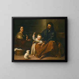 La Sainte Famille dans un intérieur - Bartolomé Esteban Murillo — framed artwork on a wall