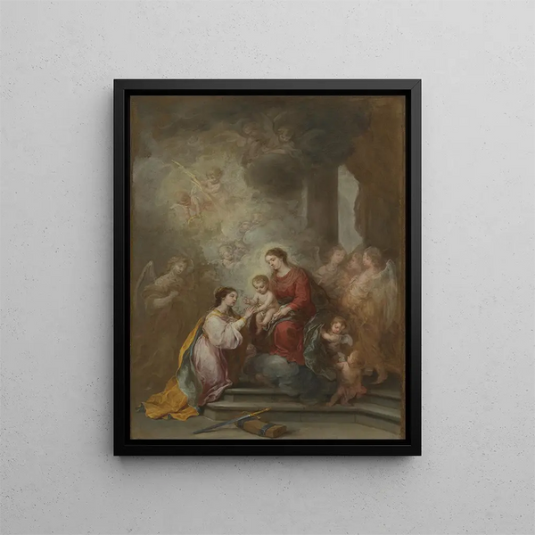The mystical marriage of Saint Catherine - Bartolomé Esteban Murillo — framed artwork on a wall